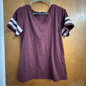 Size S Pack Of Two Women's Burgundy And Gray V-Neck Top with Striped Sleeves